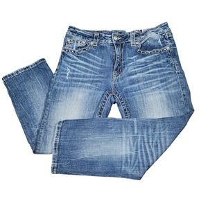 MISS ME Boyfriend Capri Jeans Size 30 Distressed Bling Embellished Y2K Boho